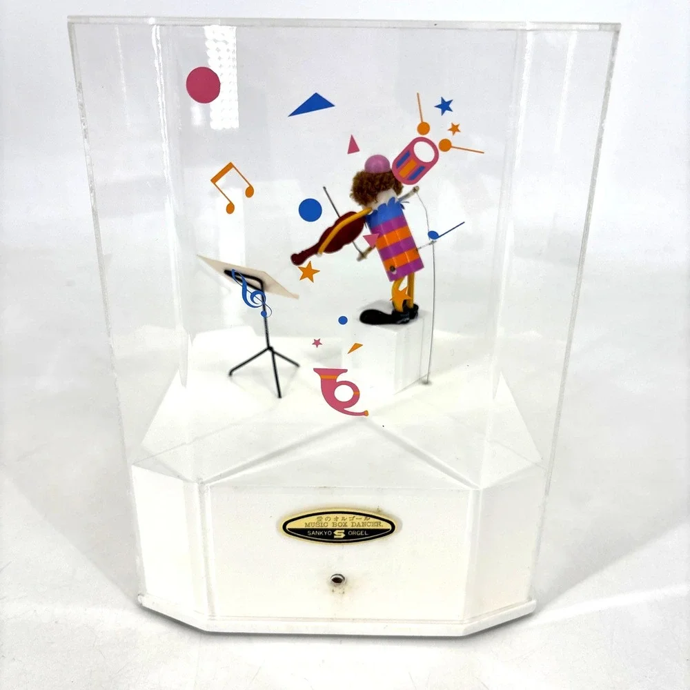 Vintage Jeco Clown Playing Violin Clock Japan Working Acrylic Case 60s 70s READ!
